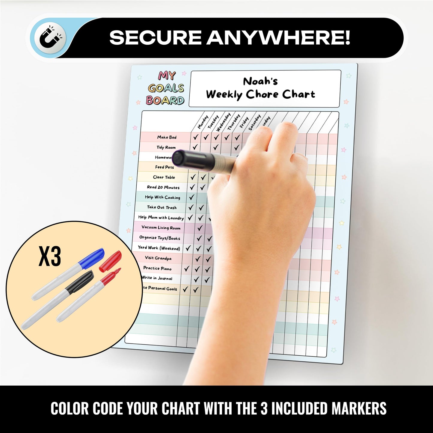 Magnetic Dry Erase Incentive Chart Board | Reward and Task Tracker for Kids and Adults | Behavior and Goal Organizer for Home, Classroom, and Teachers - 10" x 13" with Markers