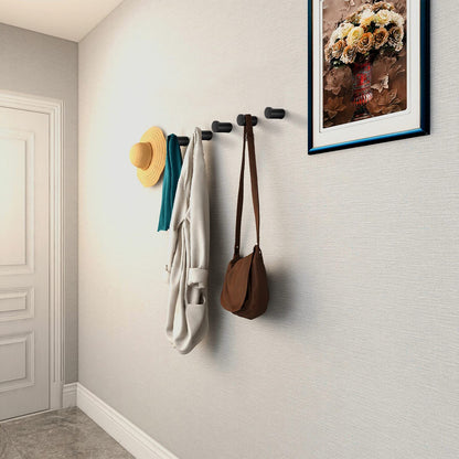 BSDONTE Wood Wall Hooks (6 Pack), Decorative Black Coat Hooks - Heavy Duty, Wall Mounted Hangers for Coats, Backpack, Towel, Cap (Black)