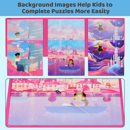 Magnetic Puzzles for Toddlers 3-5 60PCS 3 Princess Themes Puzzle Magnetic Puzzles for Girls 4-6 Travel Puzzles or Airplane/Car/Road Trip Gift Toys for Girls 4-8 Years Old