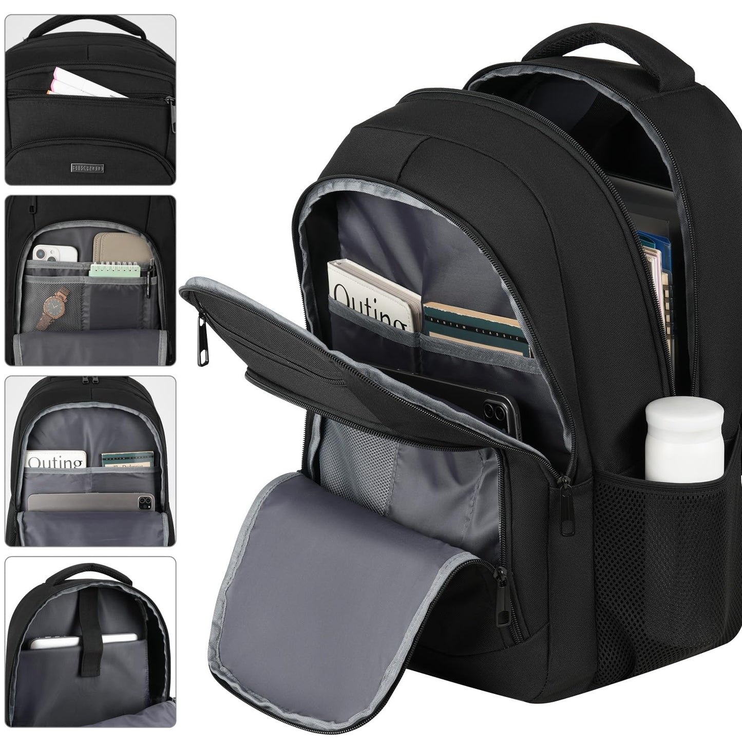 BIKROD Travel Laptop Backpack for Men and Women, Black School Backpacks for Teen Boys and Girls, Water Resistant Back Pack, Business Sturdy Computer Bag
