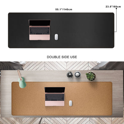 MAIDERN 55” x 24” Cork & Leather Desk Pad, Large XXL Desk Mat, Full Desk Mouse Pad, Dual Sided Desk Pad, Desk Pad Protector for Gaming Home Office (Black)