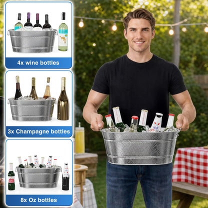 2 Pack Galvanized Tub with Handles - Beverage Tub with 2 Ice Scoops, 3 Gallon Ice Bucket for Parties, Metal Drink Buckets for Parties for Champagne Cocktails Wine Cooling for Mimosa Bar Supplies
