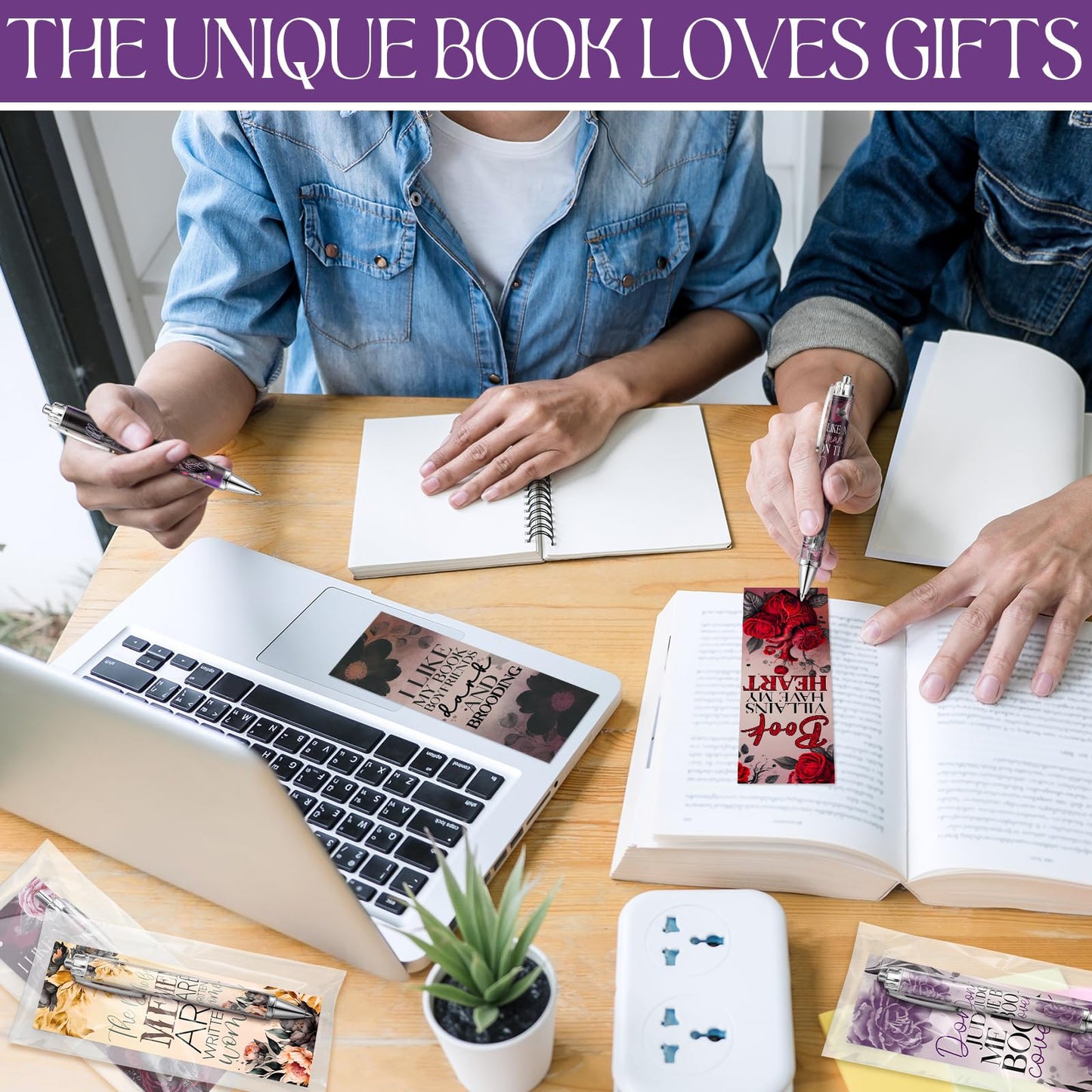 Affrolling 60 Pcs Dark Romance Bookmarks and Pens Merch Double Sided Romance Smutty Spicy Book Lover Gifts Romantasy Skeleton Page Marker Clip Gifts for Women Teachers Reading