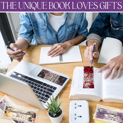 Affrolling 60 Pcs Dark Romance Bookmarks and Pens Merch Double Sided Romance Smutty Spicy Book Lover Gifts Romantasy Skeleton Page Marker Clip Gifts for Women Teachers Reading