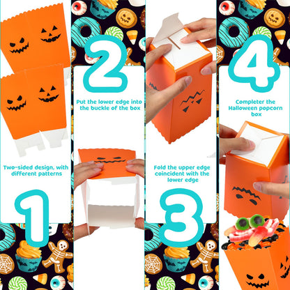 Yeaqee 100 Pcs Halloween Popcorn Boxes - Pumpkin Snack Treat Boxes Candy Cookie Container Decorations Gifts for Kids Adults Party Favor Supplies
