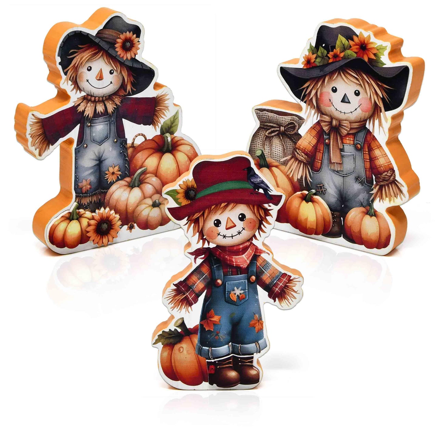 Gift Boutique Thanksgiving Scarecrow Wooden Decor Set of 3 Fall Tiered Tray Autumn Table Centerpiece Wood Standing Signs for Halloween Home Decoration