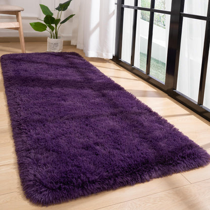 Przemy Fluffy Runner Rug for Bedroom Living Room, 2x6 Feet Dark Purple Shag Area Rugs, Soft Fuzzy Carpet for Bedside Nursery Kids Room College Dorm, Plush Throw Rug for Home Decor