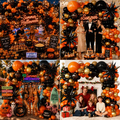 FYUVH Black Orange Arch Kit Garland with Gold Brown Balloons Star Balloon