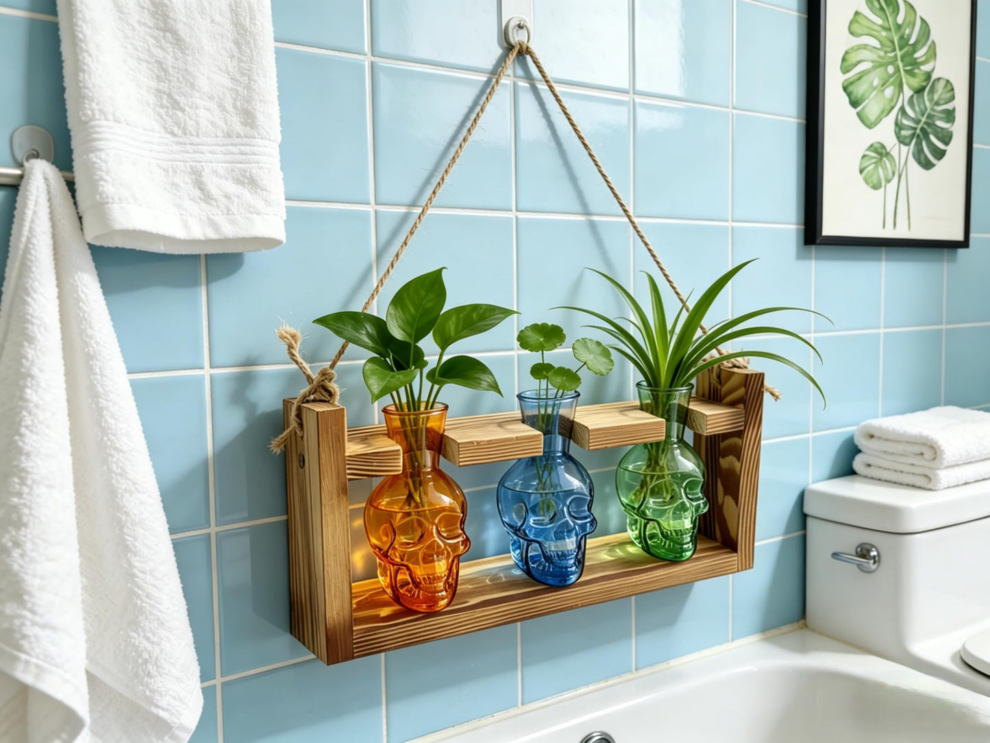 Baillmyy Skull Plant Propagation Stations Gothic Desktop Plant Terrarium Glass Planter Vase for Hydroponics Home Office Decor Blue+Brown+Green