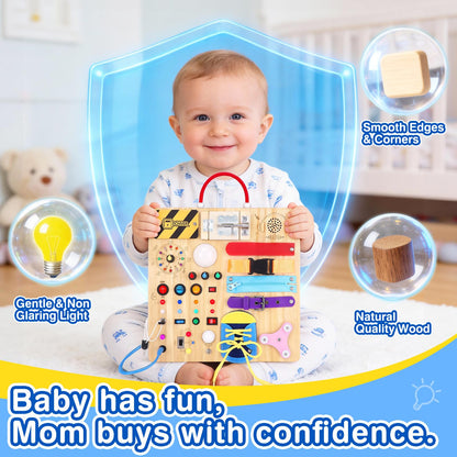 Grarain Busy Board for Toddlers - Montessori Educational Toy for 1-3 Year Old Boys & Girls | Travel-Friendly Sensory Learning Activity | Ideal for Kids with Autism(Busy Board v3)