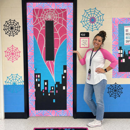 98ft Spider Web Bulletin Board Borders Classroom Bulletin Board Trim Self Adhesive Borders Decorations for Party School Blackboard Chalkboard Desk Wall Decor (Black, Red, Pink)