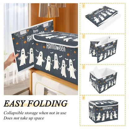 Storage Bins with Lids and Handles,Halloween Spider Bat Storage Box Storage Basket with Cover Collapsible Organizer Containers for Home Closet, Shelves