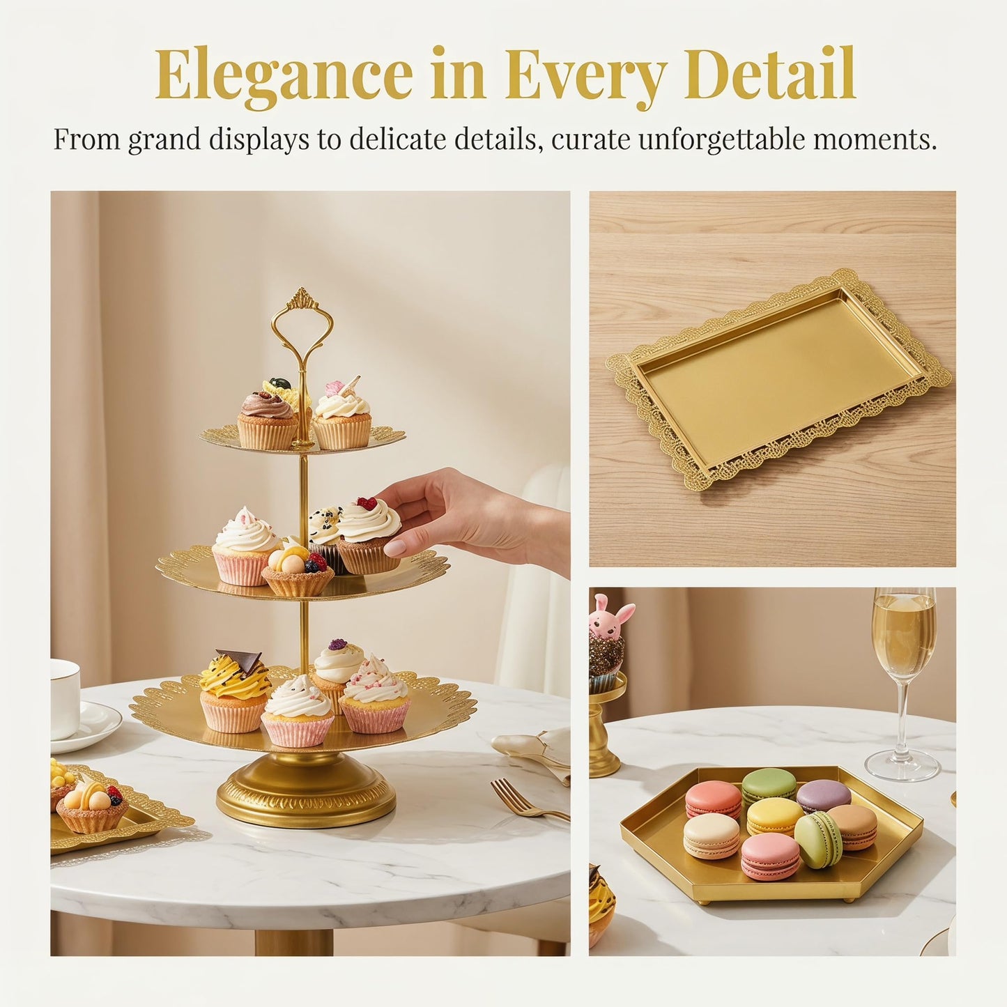Jucoan 10 Pieces Gold Metal Cake Stand Set, Cupcake Holder Pastry Candy Fruits Serving Plate, Gold Dessert Table Stands and Trays Set for Wedding Birthday Baby Shower Bridal Shower Tea Party