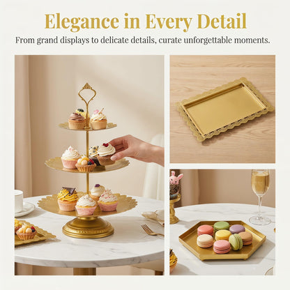 Jucoan 10 Pieces Gold Metal Cake Stand Set, Cupcake Holder Pastry Candy Fruits Serving Plate, Gold Dessert Table Stands and Trays Set for Wedding Birthday Baby Shower Bridal Shower Tea Party