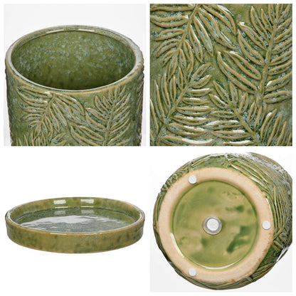 GnFlus 5.5 Inch Ceramic Planter Pots with Drainage Holes, Saucers for Indoor-Outdoor Plants, Succulent Orchid Flower Large Round Plant Pot Green