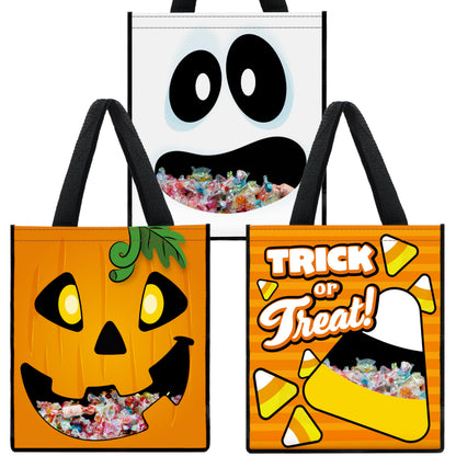 JOYIN 3 PCS Halloween Large Tote See-through Bags, 22.5” x 13.4” Halloween Goodie Candy Bags for Kids Trick or Treating, Grocery Shopping Gifts Tote with Handles, Classroom Party Favor Supplies