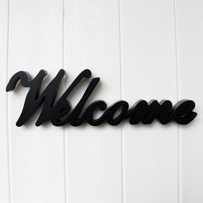 CVHOMEDECO. Matt Black Wooden Words Sign Free Standing "Welcome" Desk/Table/Shelf/Home Wall/Office Decoration Art, 14-1/2 x 4-1/4 x 1 Inch