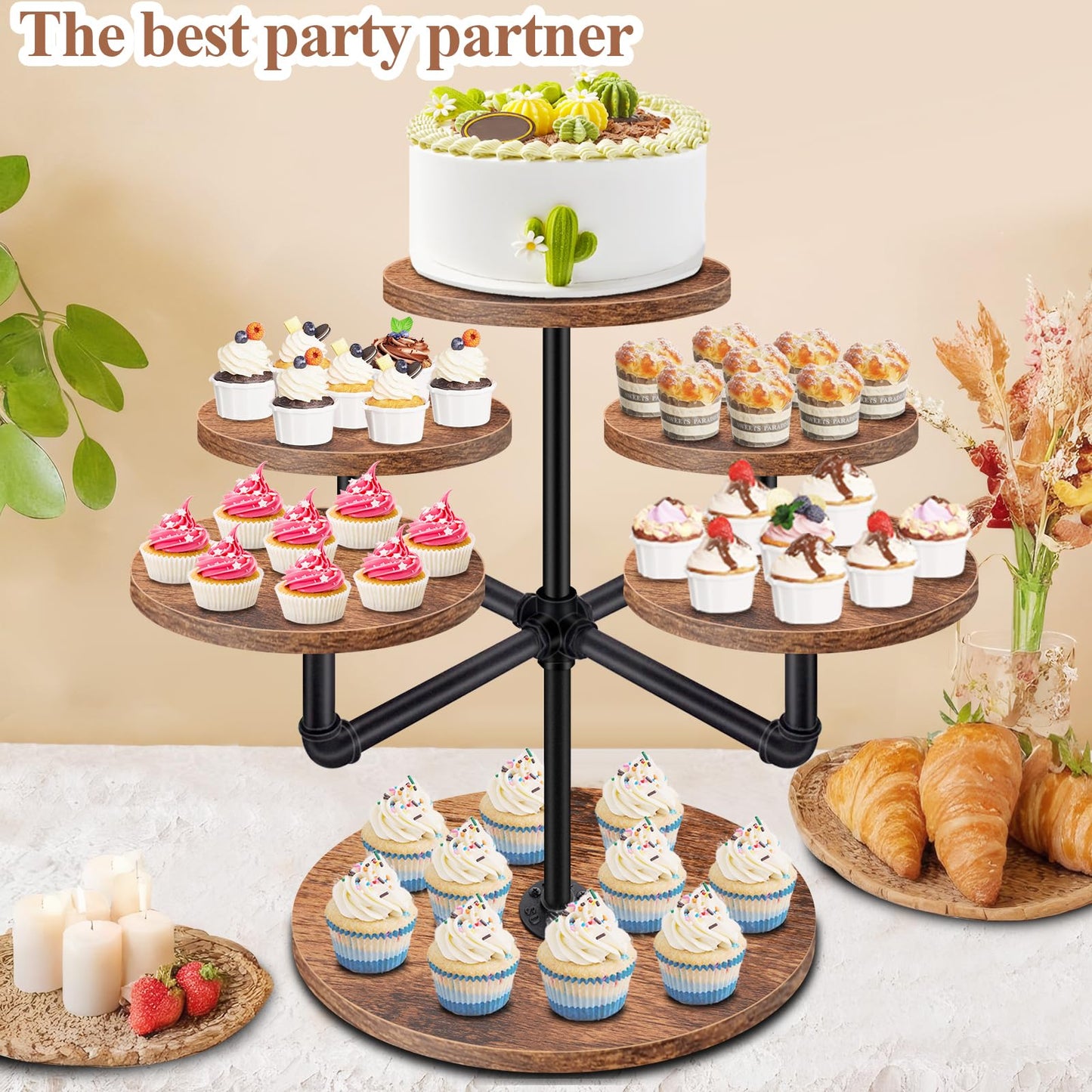 LLAXERGU Cupcake Stand, 3 Tier Cupcake Tower Large Cupcake Stand for 50 Cupcakes Wood Cake Stand Tiered Tray Stand Dessert Table Display Set Tiered Cake Stand for Party, Wedding, Birthday