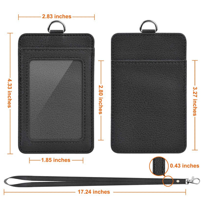 3 Pack PU Leather ID Badge Holder, Life-Mate ID Badge Holder with 1 Clear ID Window 1 Credit Card Slot and PU Leather Lanyard for Badge Credit Cards College ID Cards in Black
