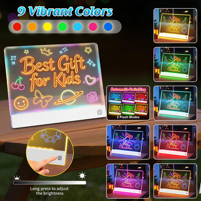 Rechargeable LED Drawing Board for Kids, 16" Light Up Acrylic Dry Erase Board, Lumi Board LED Note Board with Invisible Stand Glow Doodle Board Birthday Gifts for Kids Black