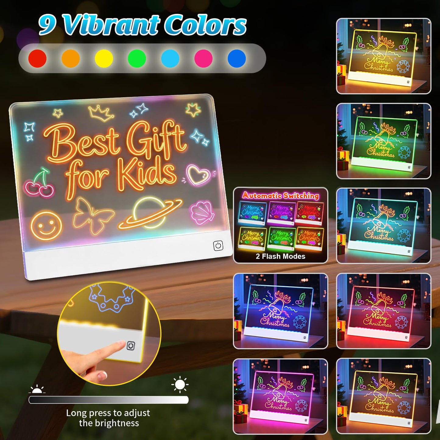 16-Inch LED Note Board Rechargeable with 7 Colors, Doodle Glow Board Neon Art Dry Erase Board Light Up Drawing Pad with Invisible Stand, Sketching Gift Toy for Kids/Girls/Teens, 12 Markers