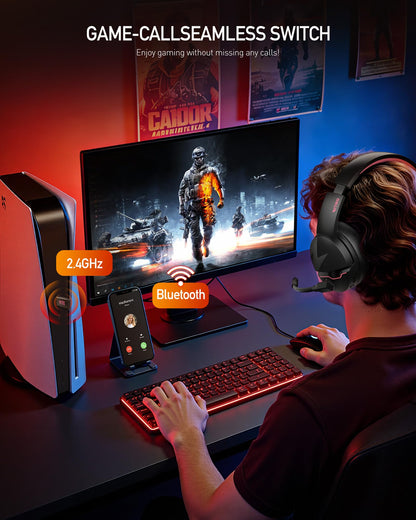 acer Wireless Gaming Headset, PS5 Headset with 2.4GHz for Ps5, Ps4, PC, Switch, Bluetooth 5.3 + 100Hrs Gaming Headphones with Noise Canceling Mic for Laptop, Mobile, Mac, 50mm Drivers (Blackpink)