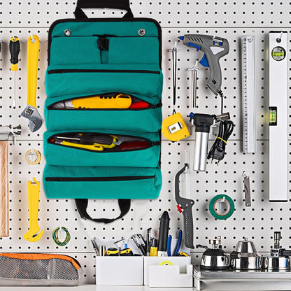 W WINTMING Tool Roll Bag, Tool Bag Organizer, Tool Carrier Roll UP Storage Pouches with 6 Zipper Pockets & Strap, Gifts for Men Mechanic Electrician Hobbyist (Cyan)