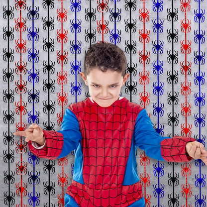 Bupelo Spider Web Birthday Decorations,2 Pack Red Black and Blue Spider Birthday Party Supplies 3.3 x 6.6ft Tinsel Foil Fringe Curtains Photo Booth Props Backdrop Streamers, House Room Decor for Boys