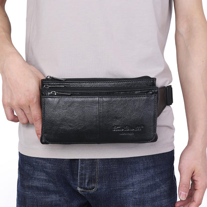 KPYWZER Vintage Leather Fanny Pack Waist Bag for Men Women Outdoor Travel Hunting Hiking Camping Hip Bum Belt Cell Phone Purse Wallet Pouch Retro Crossbody Sling Pouch Black