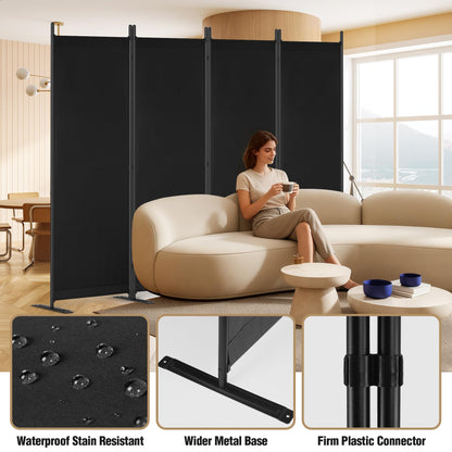 Yettsoy Room Divider 6FT Tall Folding Privacy Partition Screen, 88'' W Portable Wall Divider for Room Separation, Freestanding 4 Panel Room Divider Panel Privacy Screen for Dorm Studio Office, Black
