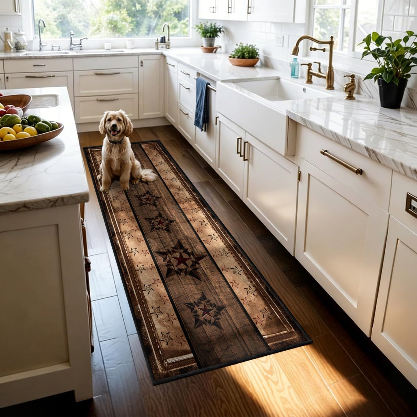 ZLXMN Machine Washable Western Runner Rug,2x6ft,Farmhouse Entrance Runner Rug,Black and Brown Star Hallway Rug Thin Indoor Runner Rugs with Rubber Backing Floor Mat Suitable for Kitchen Bedroom