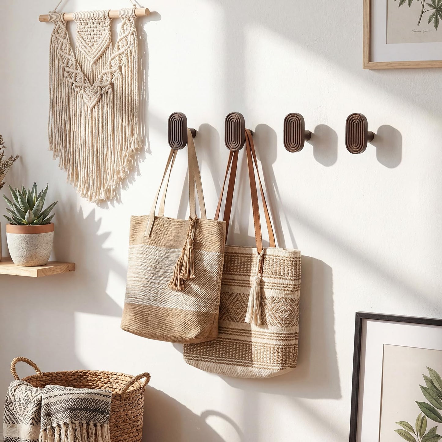 Novabright 4 Pcs Boho Wall Hooks Rainbow Arch Wooden Decorative Coat Hooks Mid Century Modern Holder Rustic Wall Mount Key Hanger for Entryway Decor Bedroom Western Home Kitchen(Oval,Walnut Wood)