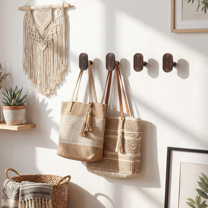 Novabright 4 Pcs Boho Wall Hooks Rainbow Arch Wooden Decorative Coat Hooks Mid Century Modern Holder Rustic Wall Mount Key Hanger for Entryway Decor Bedroom Western Home Kitchen(Oval,Walnut Wood)