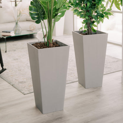 XBrand Modern 28-Inch Square Planter, Modern Tapered Perfect for Indoor & Outdoor, Patio Décor, Set of 2, Gray