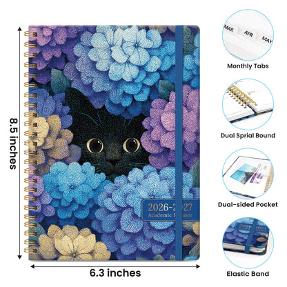Academic Planner 2026-2027, Monthly and Weekly Calendar Planner, July 2026 - June 2027, Pretty Hardcover Teacher Student Planning Agenda Book with Tabs, Fit for School Office Supplies, 6.3" x 8.5", Hydrangea Hideaway