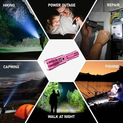 Flashlights High Lumens Rechargeable, 100,000LM LED Super Bright Flash Light, Zoomable Linternas with LCD Digital Display, 5 Mode, Waterproof, Powerful Tactical Flashlight for Emergencies Camping Gift