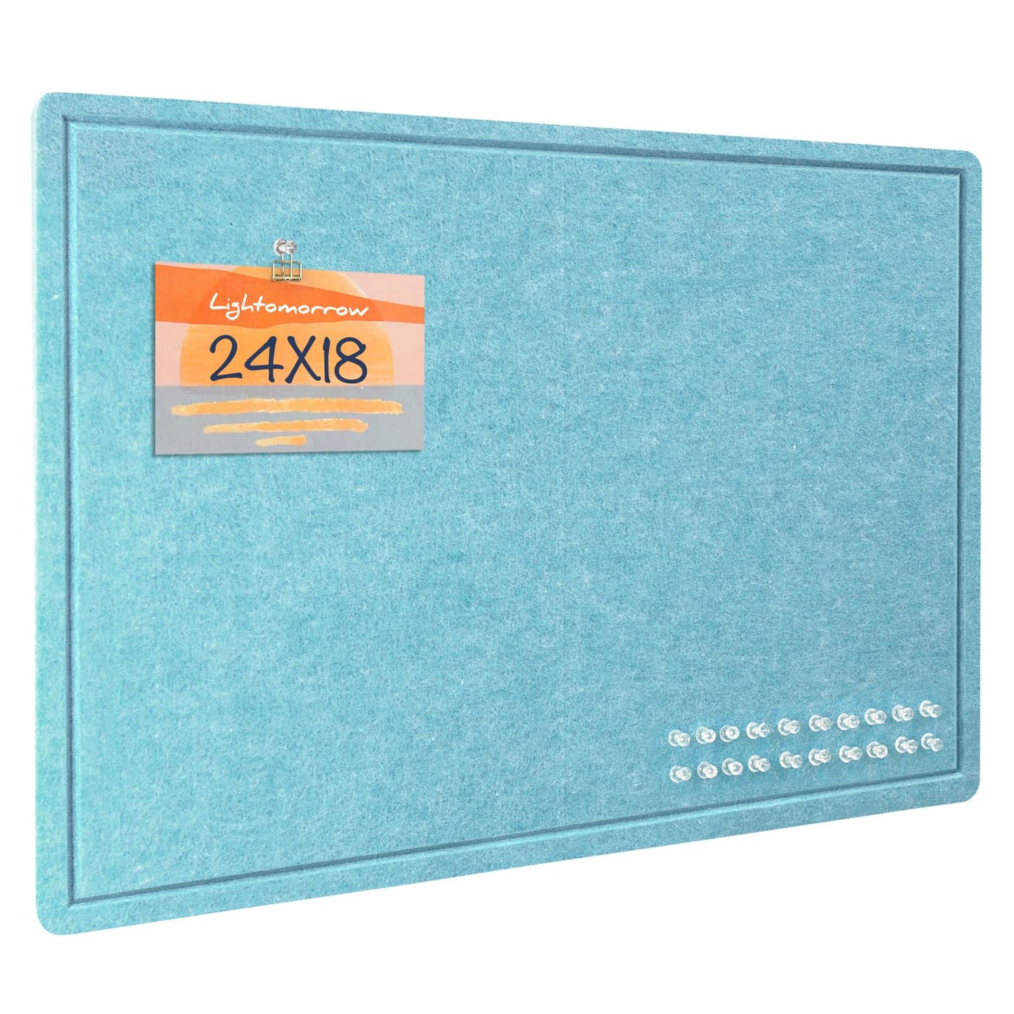Lightomorrow Bulletin Board, 24 x 18 inches Felt Board Decorative Pin Board, Cork Board Alternative for Wall, Foldable Self-Adhesive Vision Board Mood Board with 20 Pushpins - Turquoise Blue