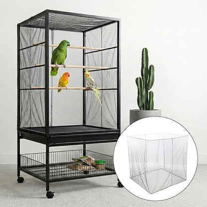 Trinkrittey Large Bird Cage Seed Cather, Black Bird Cage Cover Universal Nylon Birdcage Net Elastic Band Skirt Seed Guard for Parrot Parakeet Macaw(118 x 31.5in/300 x 80cm)