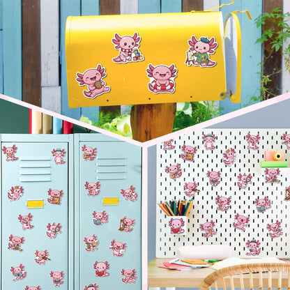 MALLMALL6 Axolotl Fridge Magnets, 48Pcs Cute Salamander Refrigerator Magnetic Sticker Summer Pink Decor Accessories with Ice Cream Guitar for Home Kitchen Office Locker Mailbox, Adorable Kawaii Gift