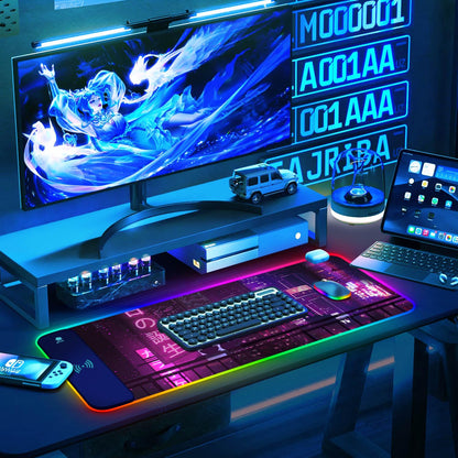 ToLuLu RGB Gaming Wireless Charging Mouse Pad, 5/7.5/10/15W 10 Light Modes LED Mouse Pad Computer Keyboard Mat Mousepad, 800x300x4MM Extended Large Desk Mat for Gaming, MacBook, Laptop, PC, Galaxy