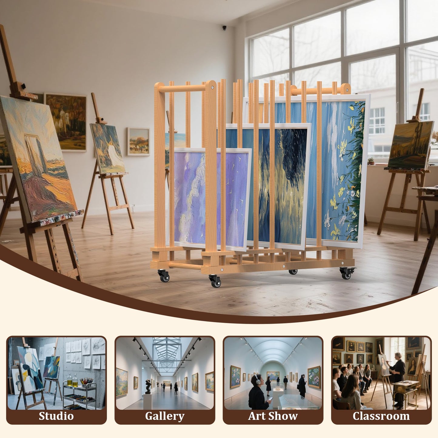 MOOFI Art Storage Rack and Art Rack Storage Organizer for Canvases, Art Drying Rack with Casters - Paint Drying Rack with Adjustable Uprights for Art, Canvas Boards, Frames, Panels, Posters & Prints