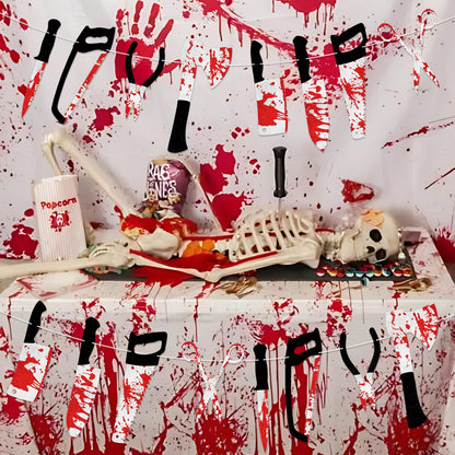 4PCS Halloween Party Decorations Bloody Banner Horror Scary Garland Set Decor for Creepy Movie Theme Birthday Carnival Spooky Props Supplies
