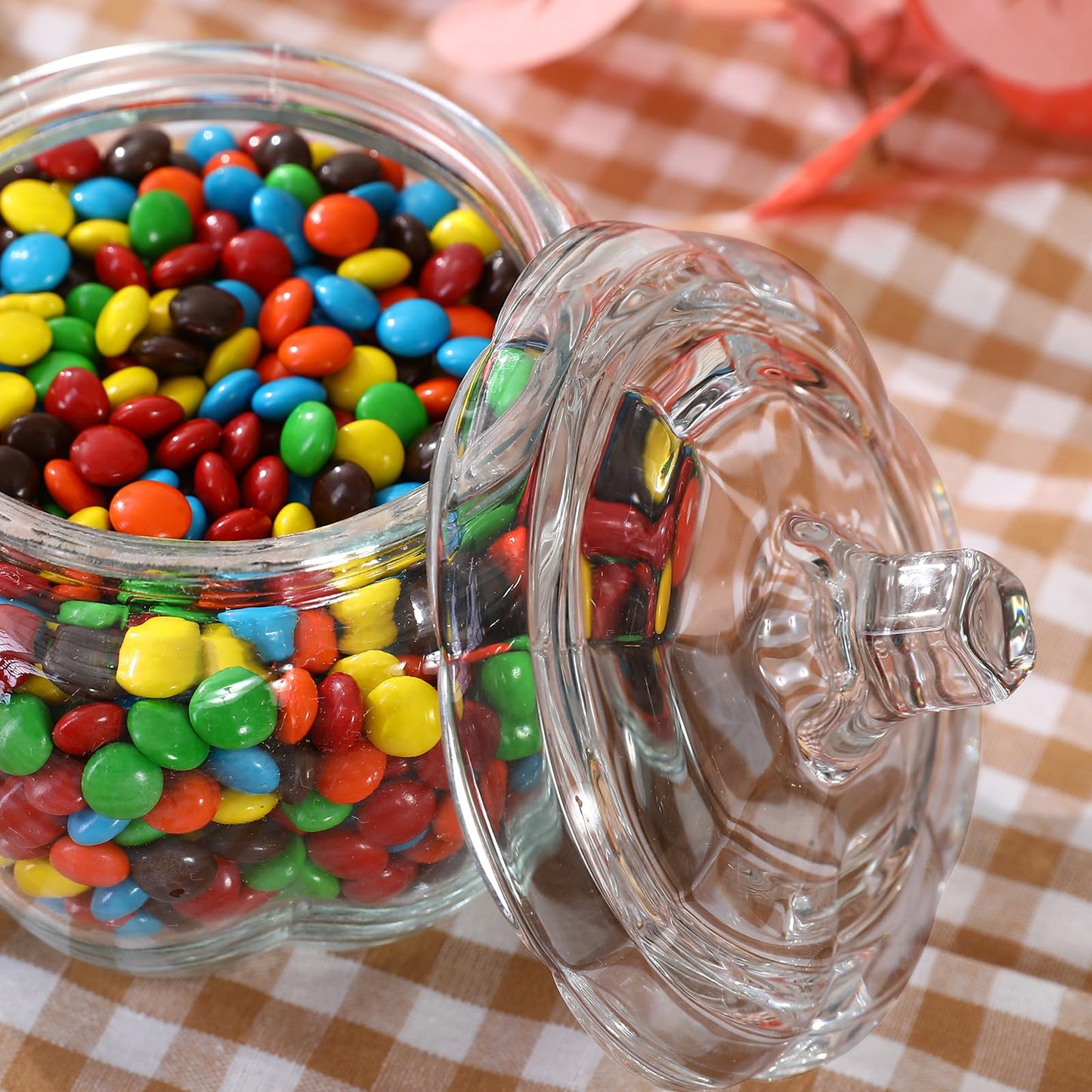 FunouHome Halloween Decorations-2 PCS Glass Pumpkin Jars with Lid-Halloween Candy Storage for Home Fall Thanksgiving Halloween Party Centerpieces Decor