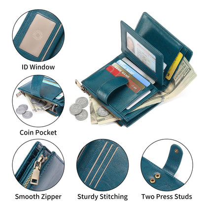 GAEKEAO Small Wallet Women Vegan Leather RFID Blocking Bifold Ladies Compact Card Holder with Zipper Pocket & ID Window