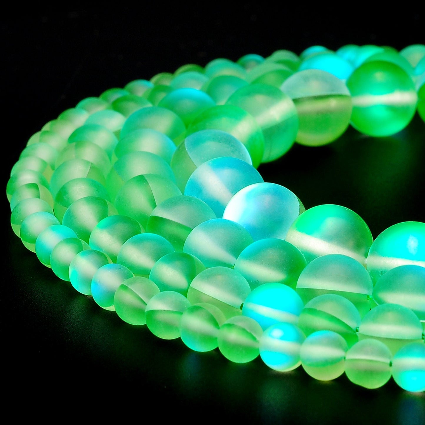 RUBYCA 12mm Round Moonstone Matte Crystal Glass Beads Aura for Jewelry Making Green, 1 Strand