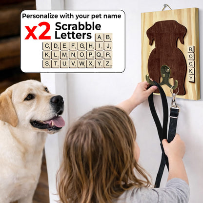 Labrador Retriever Dog Leash Holder Wall Mount with Scrabble Letters, Wooden Dog Wall Hook Organizer, Pet Collar and Harness Holder Entryway, Key Hook & Leash Rack, Home Decor for Pet Lovers PF297-48