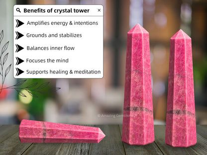 Amazing Gemstone Thulite Crystal Towers - Natural Healing Crystal Point Obelisk for Reiki Healing and Crystal Grid (2" to 3" Inch)