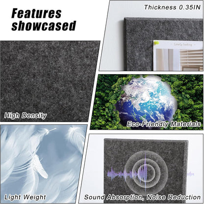 Large Cork Board 36" x 24", 6 Pack Felt Wall Tiles with 30 Pcs Pushpins, Bulletin Board with Removable Self-Adhesive Strips, Pin Boards Cork Boards for Walls Office Home Classroom Decor-Dark Gray