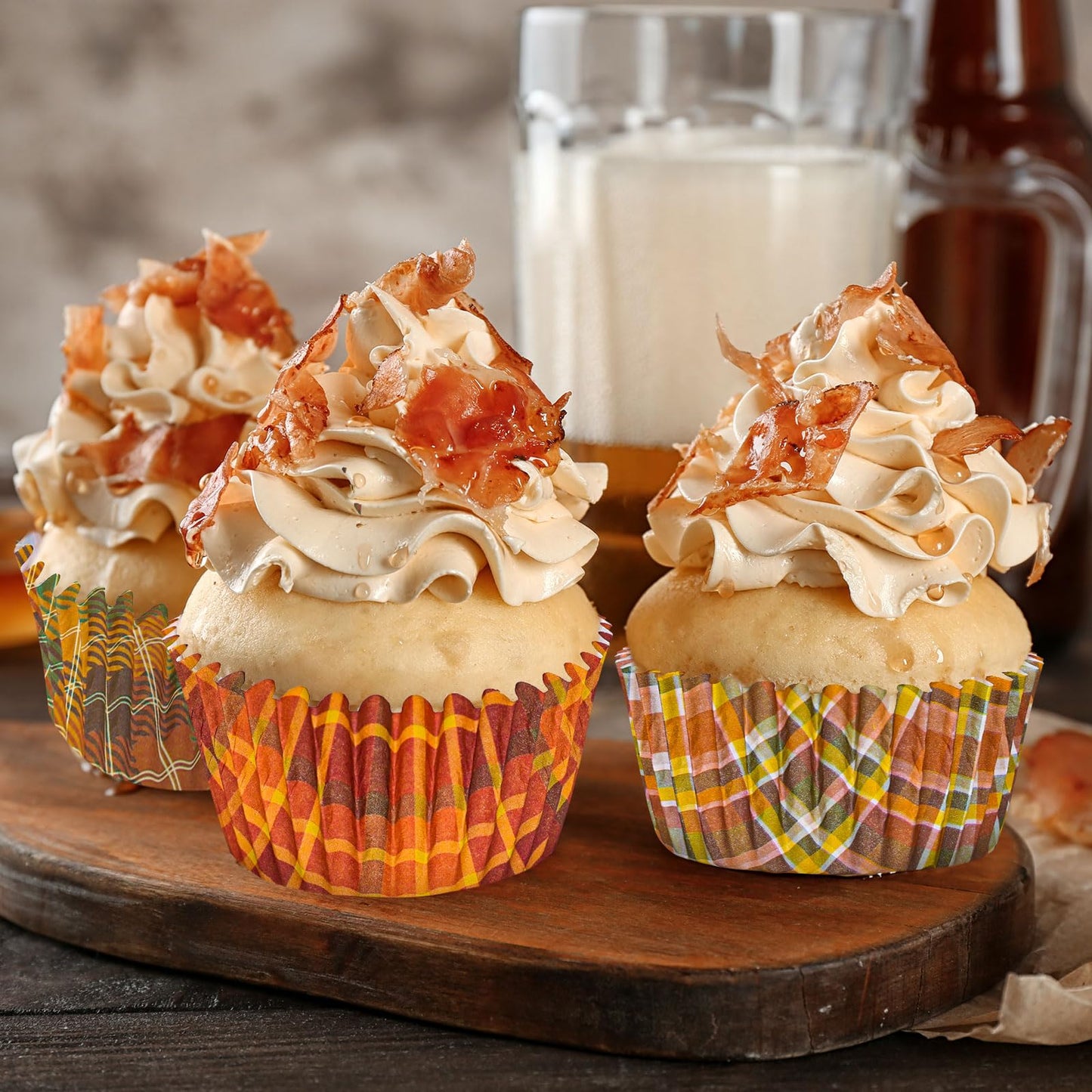 Whaline 600Pcs Fall Thanksgiving Cupcake Liners Plaid Baking Cups Autumn Muffin Cupcake Wrappers for Birthday Party Decor Supplies