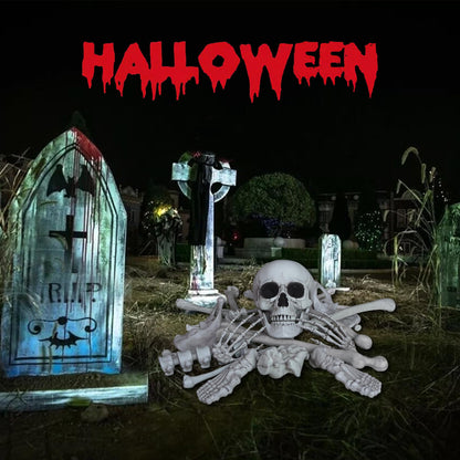 IDMOP 28 Pieces Skeleton Bones with Skull Bag of Plastic Bones Scary Groundbreakers for Halloween Yard Lawn Decoration (Gray)